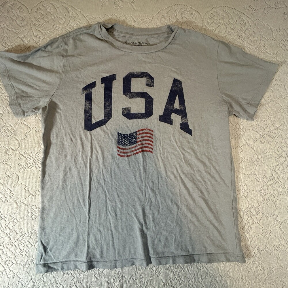 Grayson Threads women's Medium t-shirt Gray with USA Flag short sleeve crew neck